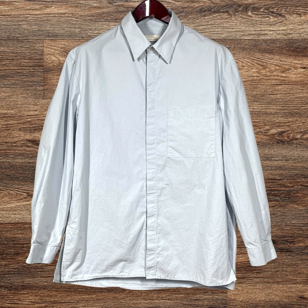 Amomento FW24 Square Pocket Oversized Shirt Mens M Light Blue 100% Cotton Luxury